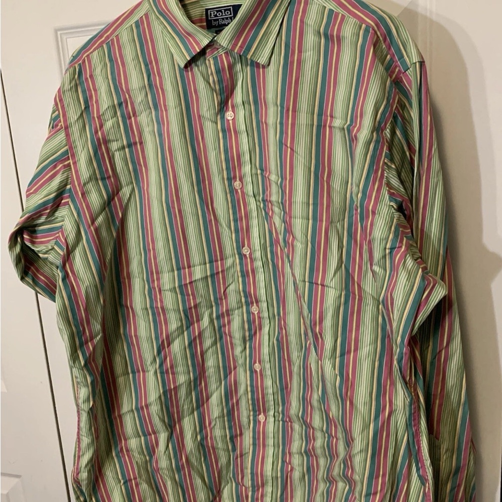 Polo by Ralph Lauren Green and Pink Casual Button‎ Down Shirt